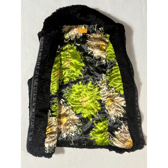 Tulle Faux Fur Black Vest Zip Up Women's Med Chic Mod Whimsigoth Cottage Glam - Picture 4 of 8